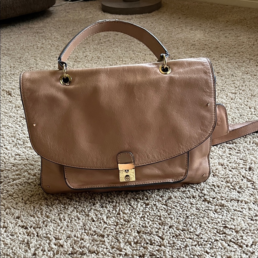 Elegant Tan Leather Handbag by Tory Burch